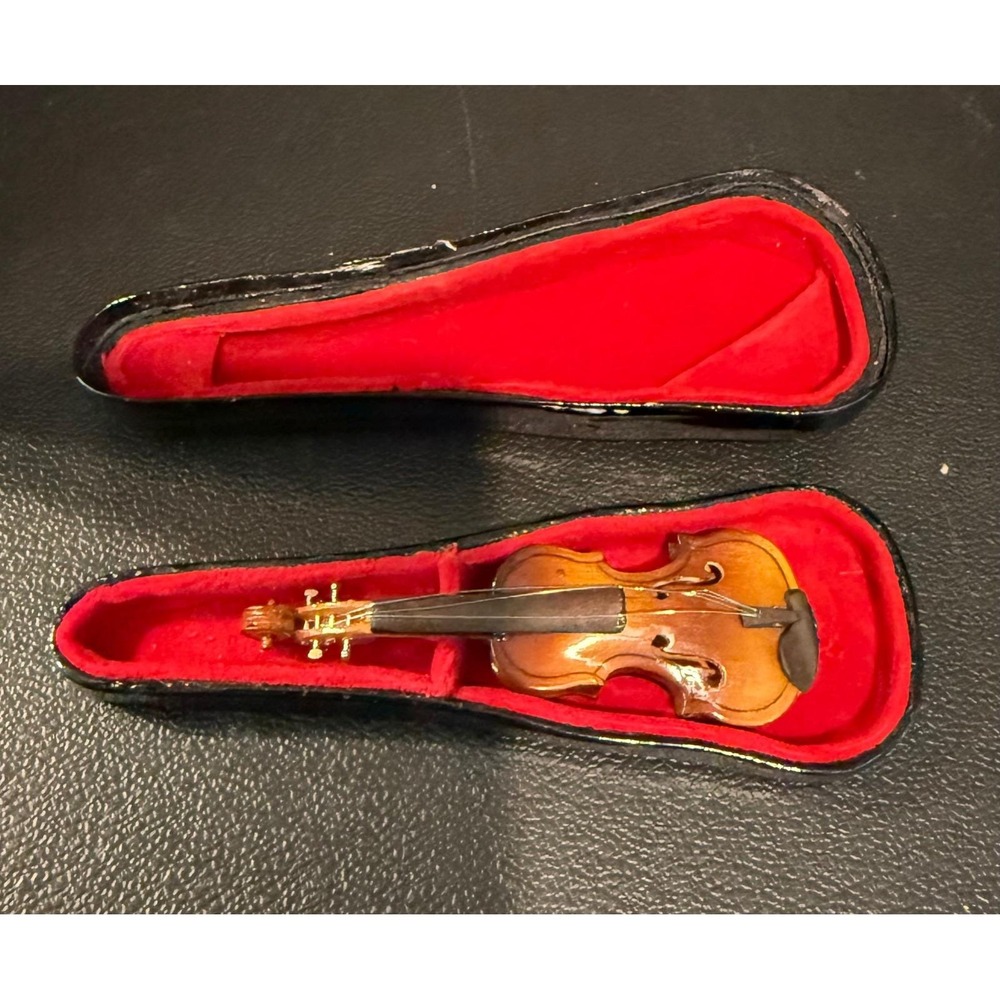 Miniature Violin Brown Instrument Replica with Case No Bow Vintage